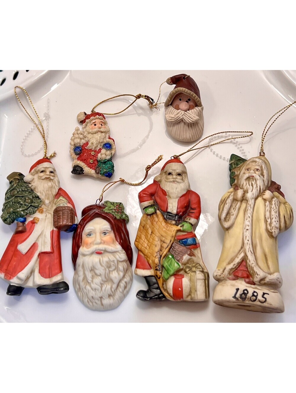 Vintage Lot  6 Porcelain Santa Claus  Christmas Ornaments Midwest Imports Et Al.